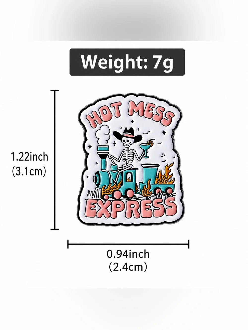 Hot Mess Express Enamel Pin | Funny Skeleton Cowboy Train Lapel Pin.